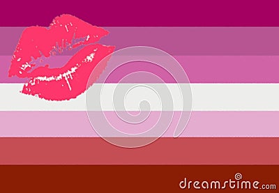 Glossy glass Lipstick Lesbian Pride Flag Stock Photo